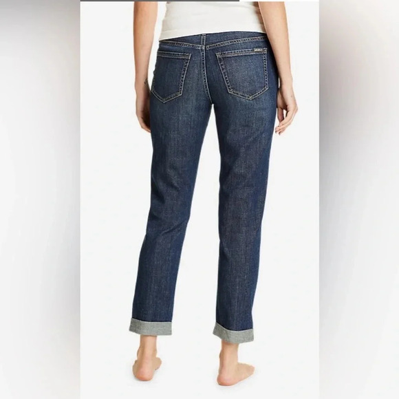 EDDIE BAUER Boyfriend Relaxed Button Fly Ladies Specially Dyed Dark Jean Sz T20 - Picture 2 of 10